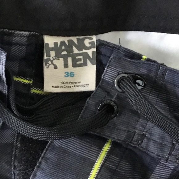Men’s Hang Ten Swim Trunks size 36 black,gray, yellow pin stripe plaid. - Picture 3 of 3